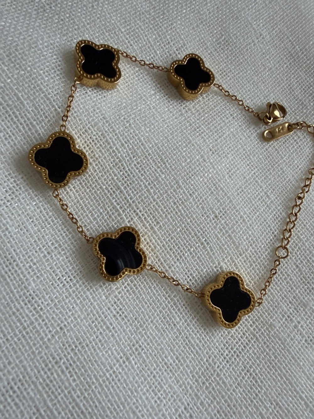18K Gold Plated  Bracelet with Black Onyx Clover Motifs